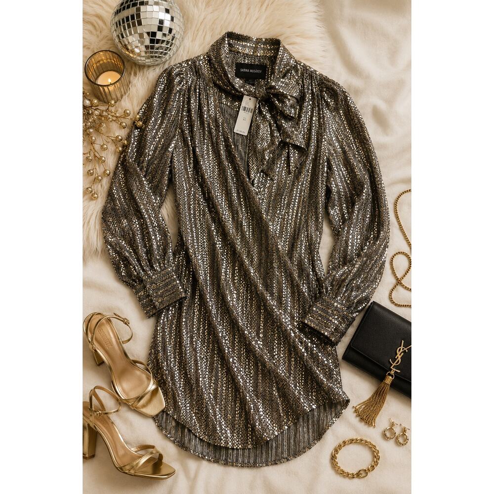 Sabina Musáyev Metallic Silver Shimmer Tunic Mini Dress XS Anthropologie NWT